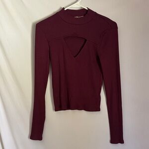 Express One Eleven Burgundy Long-Sleeve Cutout Knit Top